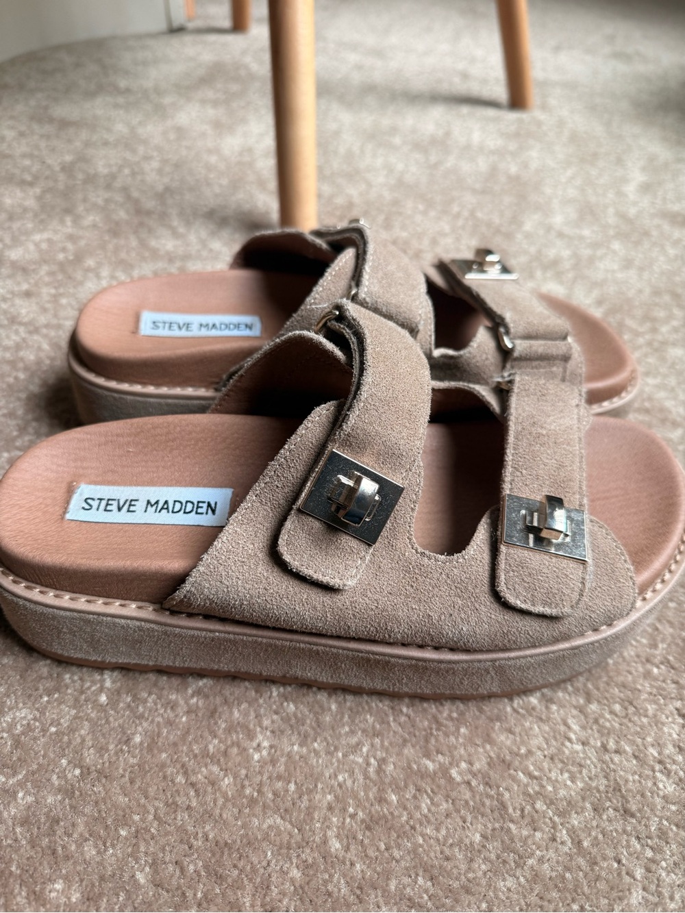 Steve Madden Tan Suede Slide Platform Sandals